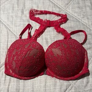 Victoria’s Secret Very Sexy Red Lace Push Up Bra with lace choker sz 34DD